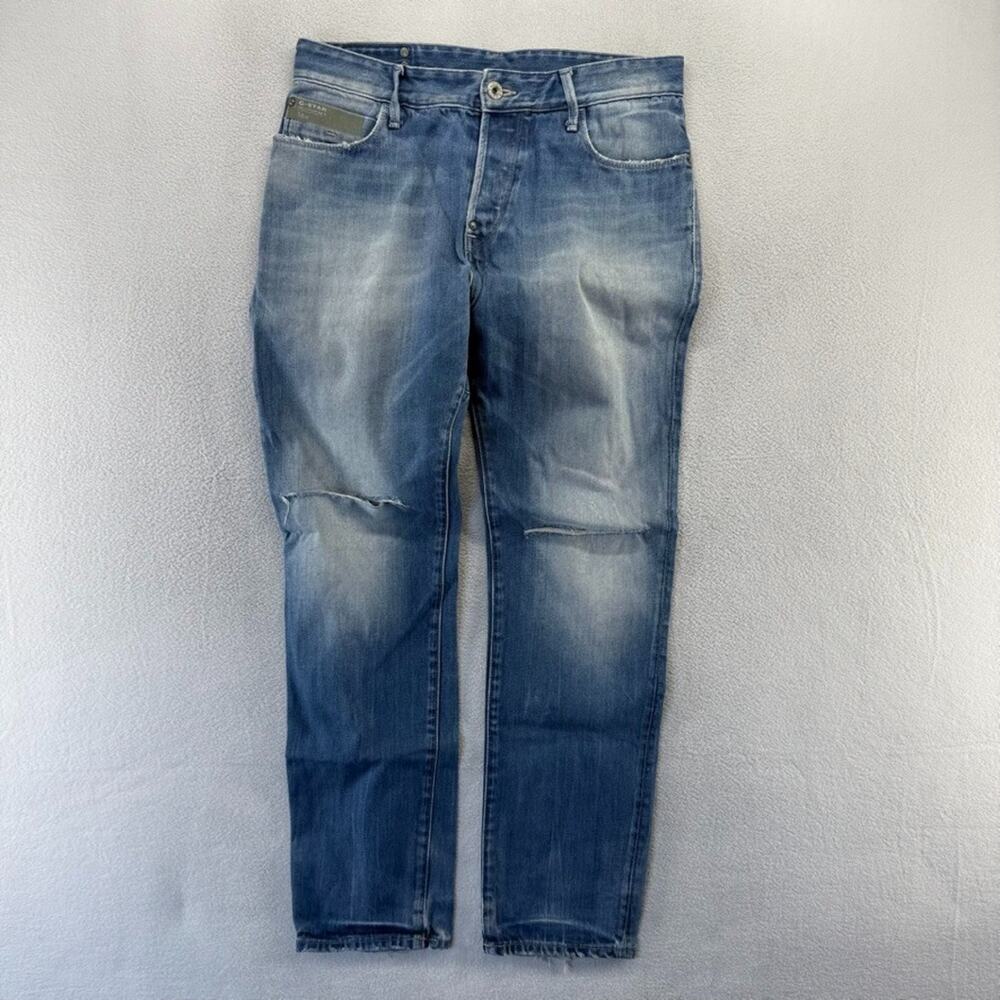 G Star Jeans Men's 33x32 Blue Blades Tapered Whisker Faded Moto Vintage y2k